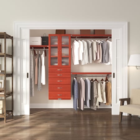John Louis Home Solid Wood Walk-In Closet System with 5 Drawers and Glass DoorsRed Mahogany JLH-311